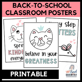 Preview of Cute Cats Theme Motivational Posters for Classroom Décor [Printable]