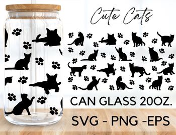 Bundle 6 Cat Libbey Beer Glass Can Wrap SVG 16oz & 20oz