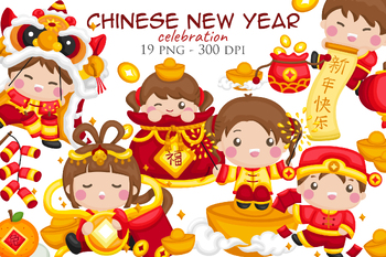 Preview of Cute Chinese New Year Lunar Kids Celebration Cartoon Clipart Sticker Decoration