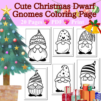 Cute Christmas Dwarf Gnomes Coloring Book 6 Pages 