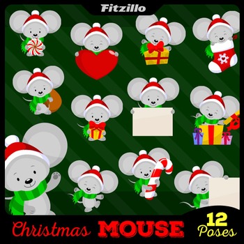 Preview of Cute Christmas Mouse Clipart Set - 12 Poses!
