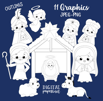 Preview of Cute Christmas Nativity - Outlines