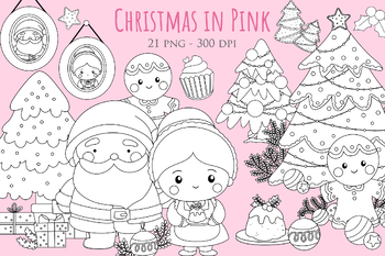 Preview of Cute Christmas Santa Claus and Grand Mother Cartoon Digital Stamp Outline
