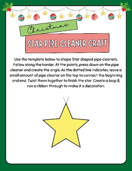 Preview of Cute Christmas Star Pipe Cleaner Ornament Craft Template FUN! FREE! Fine Motor