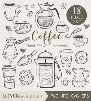 Download Cute Coffee Illustration Set Coffee Clip Art Set Cafe Clip Art Coffee Vector