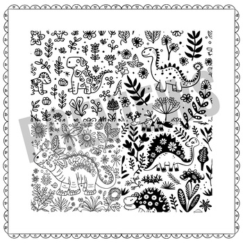 Preview of Cute Coloring Book Children Doodle Style Dinosaur Flowers, Mandala Coloring Kids
