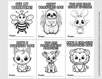 Preview of Cute Coloring Book Valentine Cards 6 per page Printable Valentines from Teacher