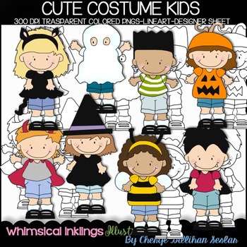 Cute Costume Kids Clipart Collection by Whimsical Inklings | TpT