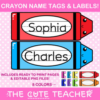 Preview of Cute Crayon Classroom Name Tags - Colorful Printable Display for Bulletin Boards