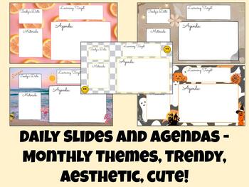 Preview of Cute Daily Slides/Agendas - Monthly Themes, Trendy, and Aesthetic