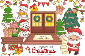 Preview of Cute Decorated for Christmas Background Cartoon Clipart Sticker Illustration