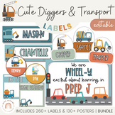 Cute Diggers and Transport Classroom Labels Bundle | Cute 