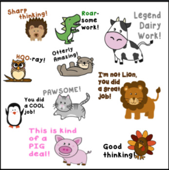 Cute Digital Stickers for Online Learning Animal Puns BUNDLE | TPT