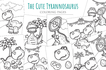 Preview of Cute Dinosaur Animal Tryannosaurus Trex Cartoon Coloring Activity Kids and Adult
