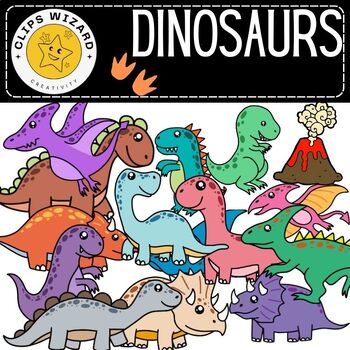 Preview of Cute Dinosaur Clipart- 30 clip arts - With Colors and Black and White included