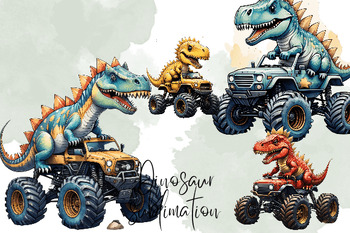 Preview of Cute Dinosaur Drives Monster Truck Clip Art