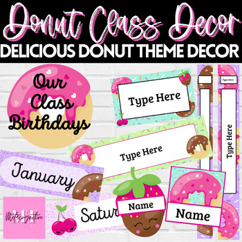 Preview of Donut Theme Classroom Decor Display Set & Name Tags