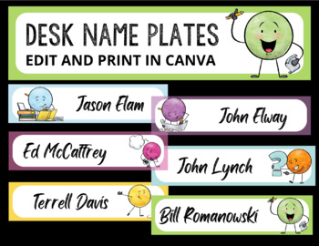 Preview of Cute Dot Guys Name Plates for Student Desks | Colorful and Fun | Edit and Print
