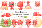 Cute Dragon Clipart, Dragon watercolor clipart, Dinosaur, Dino