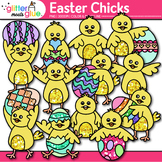 Cute Easter Chicks & Eggs Clipart: 24 Black & White Transp