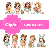 Cute Easter Egg Hunt Clip Art - Adorable Fairy Girls Collection