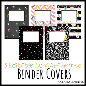 Preview of Cute Editable School-Themed Teacher Binder Cover Pages | Stripes, Polka Dots