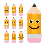 Cute Emoji Pencil Clip Art Set