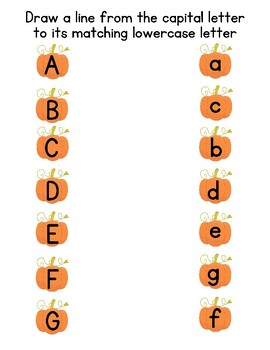 Preview of Cute Fall Pumpkin Matching Capital & Lowercase Letters A-Z Recognition Draw Line