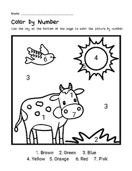 Cute Farm Cow Color by Numbers Coloring Page by Taylor Ham Teacher