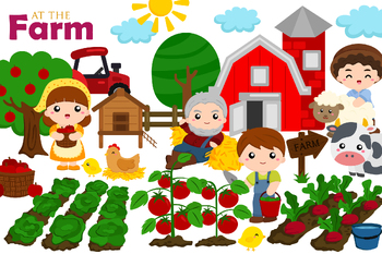Preview of Cute Farmer and Family At The Farm Activity Cartoon Illustration Sticker Bundles
