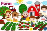 Cute Farmer and Family At The Farm Activity Cartoon Illust