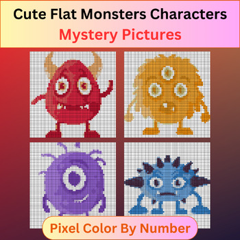 Preview of Cute Flat Monsters Characters - Pixel Art Color By Number / Mystery Pictures