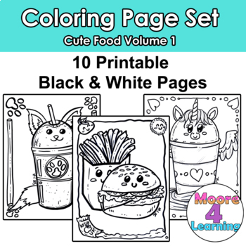cute food coloring page pack volume 1 black white printable by moore4learning