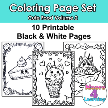 cute food coloring page set volume 2 black white printable coloring sheets