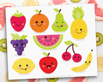 Download Cute Fruit Clipart Fruits With Faces Kawaii Fruit Summer Svg Tpt