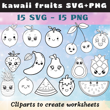 Kawaii Fruit Clipart. Scrapbook Printable Vector .eps and Png