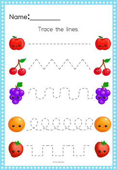 cute fruits pencil control worksheets tracing and matching activity