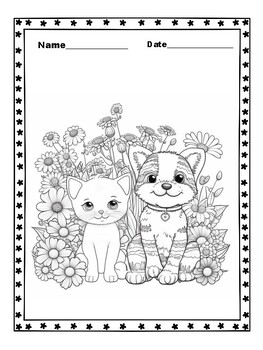 Preview of Cute Funny Love Cat and Dog Coloring Pages - Spring Animals Activities - Free