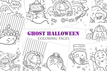 Preview of Cute Ghost Halloween Cartoon Coloring Pages for Kids and Adult Fun Activity