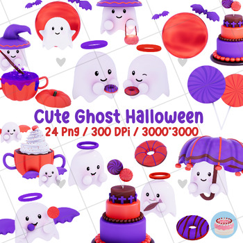 Preview of Cute Ghost Halloween Character and Decoration 3D Clipart hand-drawn 24 PNG