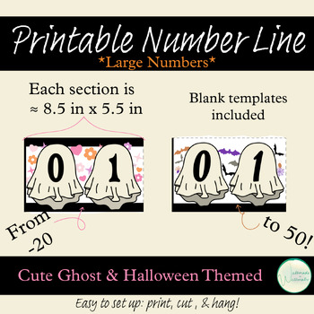 Preview of Cute Ghost, Halloween Themed Horizontal Number Line (negative and positive numbe