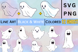 Cute Ghosts Cliparts For Halloween line art & Black and white