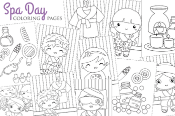 Preview of Cute Girl Kids Beauty Treatment Spa Day Cartoon Coloring Activity Set