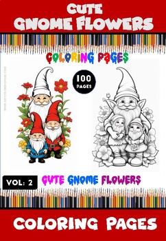 Preview of Cute Gnome Flowers Coloring Book Vol 2  Instant Download (100 pages)