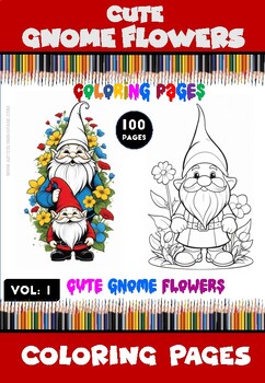 Preview of Cute Gnome Flowers Coloring Pages Vol 1  Instant Download (100 pages)