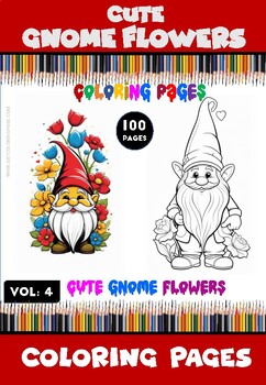 Preview of Cute Gnome Flowers Coloring Sheet Vol 4 Instant Download (100 pages)