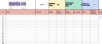 Preview of Cute Google Sheets Reading Log!