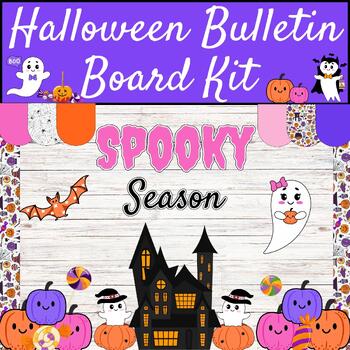 Preview of Cute Halloween Bulletin Board Kit, Spooky Classroom Decor Borders & Letters