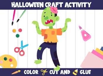 Preview of Cute Halloween Character Craft Activity - Color, Cut, and Glue for PreK to 2nd