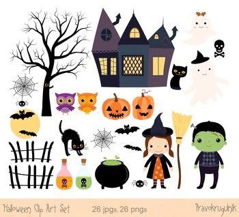 Download Cute Halloween Clipart Set, Haunted House Clip Art, Ghost ...